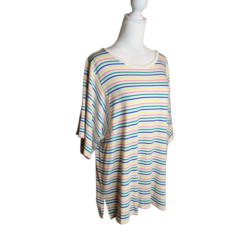 NEW J Crew Colorful Striped Short Sleeve Top Size XL